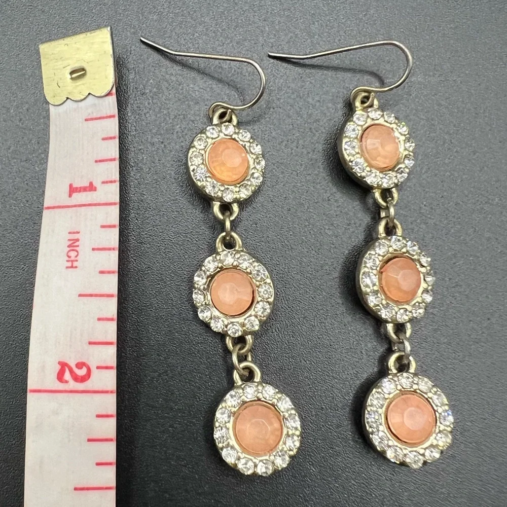 Dangle Gold Tone, Peach and Rhinestone Earrings Formal Statement - Picture 3 of 3